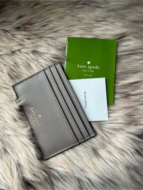 kate spade gray taupe gold glitter leather slim cardholder all that glitters